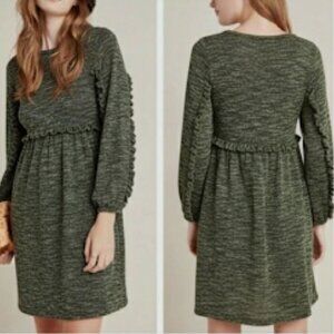 Anthropologie Ro & De Stella Ruffled Mini Sweater Dress in Green SP NWOT